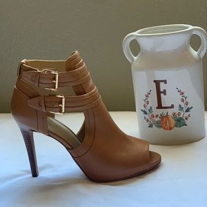 Michael Kors Open Toe Bootie, Leather, Acorn Color, Size US 8M